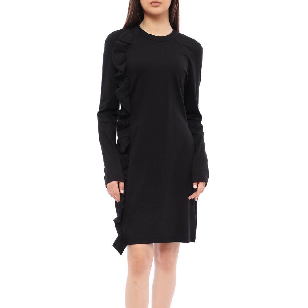 Victoria Victoria Beckham Black Jersey Ruffle-Trim Mini Dress